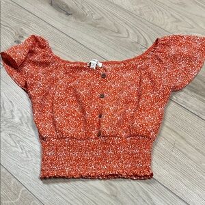 Monteau Red Patterned Off-Shoulder Blouse